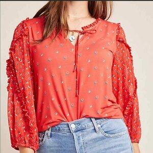 Anthropologie MAEVE | Ruffle Peasant Blouse | Romantic Boho | Medium